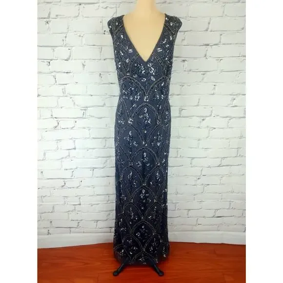 Adrianna Papell Dress Women 12 Beaded Gunmetal Grey Formal Wedding Evening Event - Picture 10 of 10